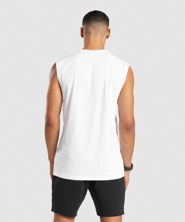 Gymshark Critical Sleeveless Men's Tank Tops White | UAE-40RJCE