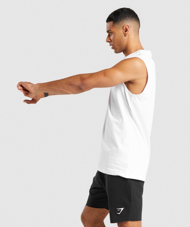 Gymshark Critical Sleeveless Men's Tank Tops White | UAE-40RJCE