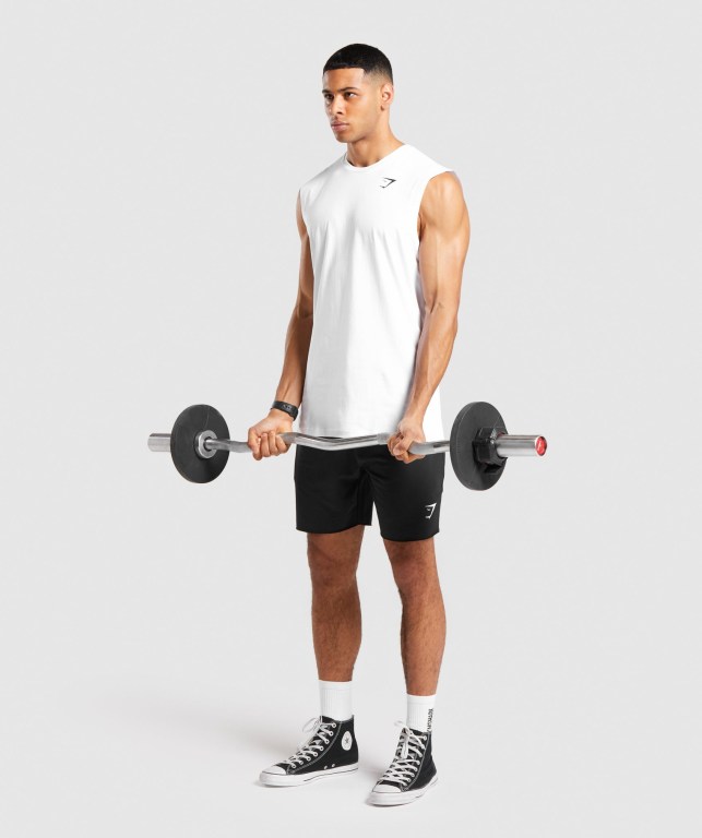 Gymshark Critical Sleeveless Men's Tank Tops White | UAE-40RJCE