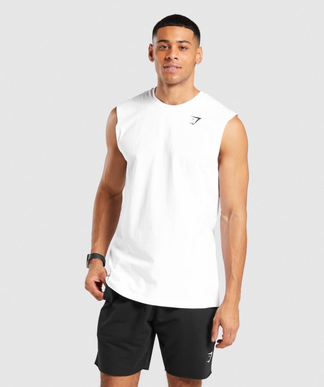 Gymshark Critical Sleeveless Men\'s Tank Tops White | UAE-40RJCE