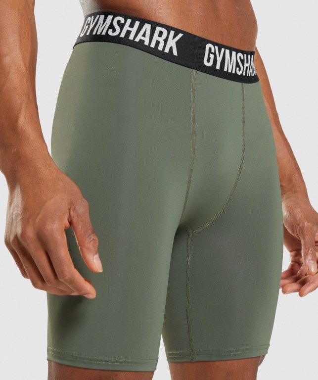 Gymshark Element Baselayer Men's Shorts Olive | UAE-34IKBC