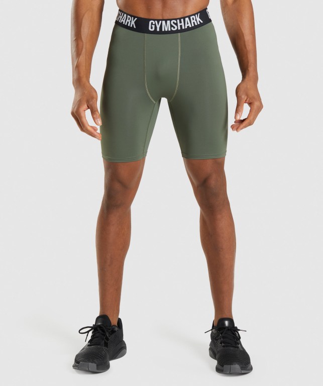 Gymshark Element Baselayer Men\'s Shorts Olive | UAE-34IKBC