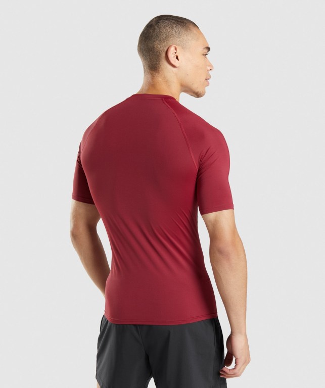 Gymshark Element Baselayer Men's T Shirts Burgundy | UAE-28LDHG