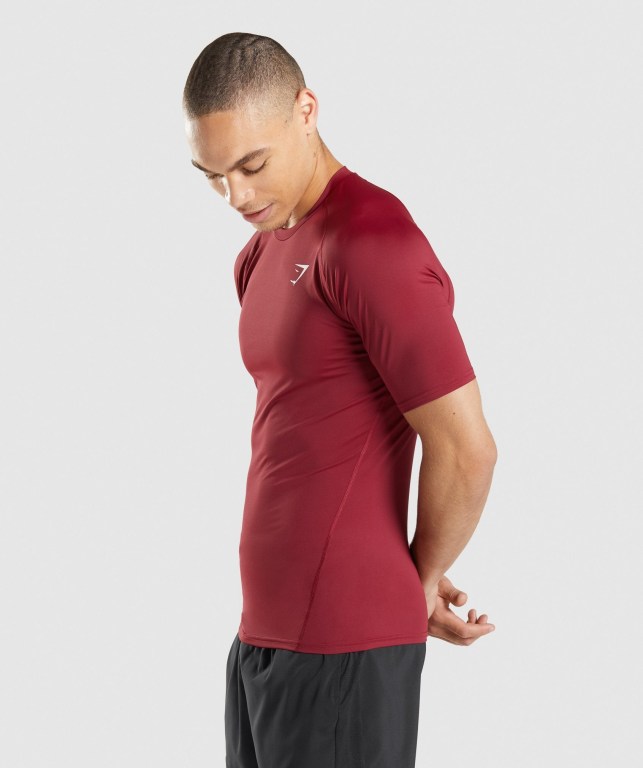 Gymshark Element Baselayer Men's T Shirts Burgundy | UAE-28LDHG