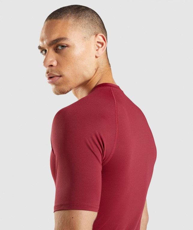 Gymshark Element Baselayer Men's T Shirts Burgundy | UAE-28LDHG