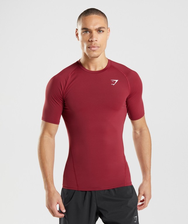 Gymshark Element Baselayer Men\'s T Shirts Burgundy | UAE-28LDHG