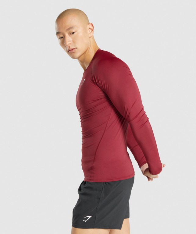 Gymshark Element Baselayer Men's T Shirts Burgundy | UAE-30CQOE