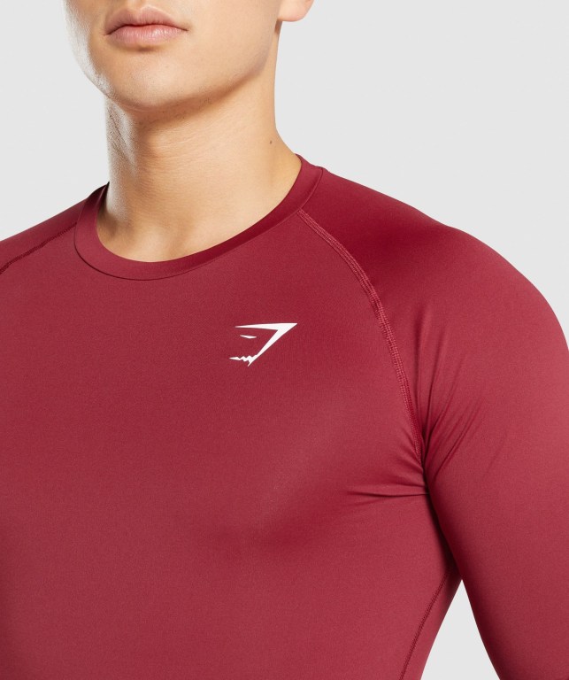 Gymshark Element Baselayer Men's T Shirts Burgundy | UAE-30CQOE