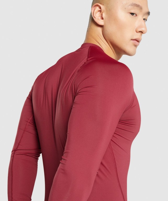 Gymshark Element Baselayer Men's T Shirts Burgundy | UAE-30CQOE