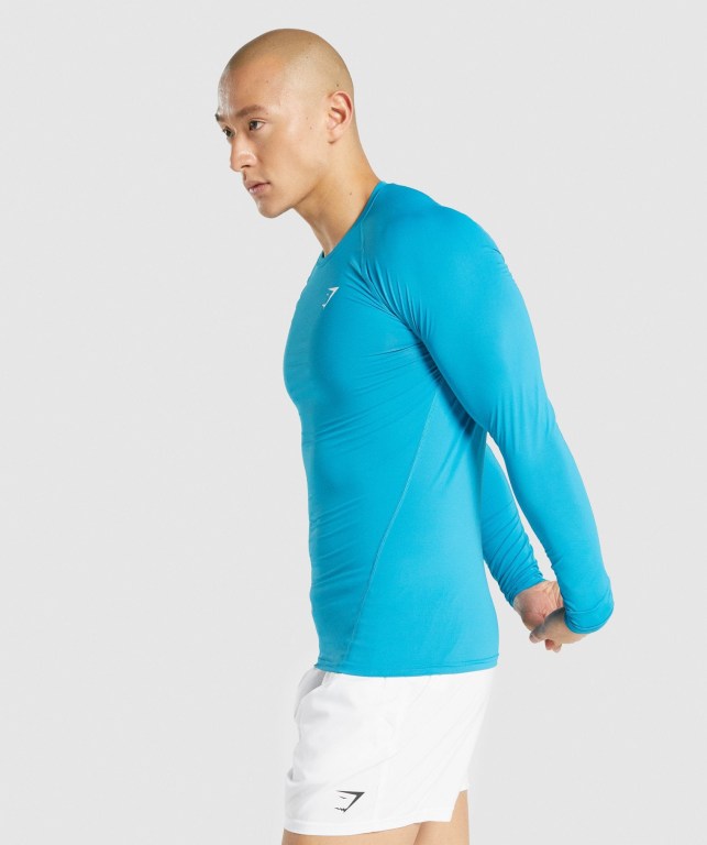 Gymshark Element Baselayer Men's T Shirts Blue | UAE-47JBGN