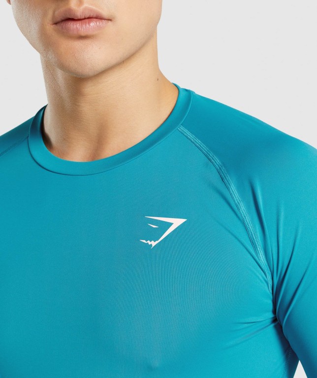 Gymshark Element Baselayer Men's T Shirts Blue | UAE-47JBGN