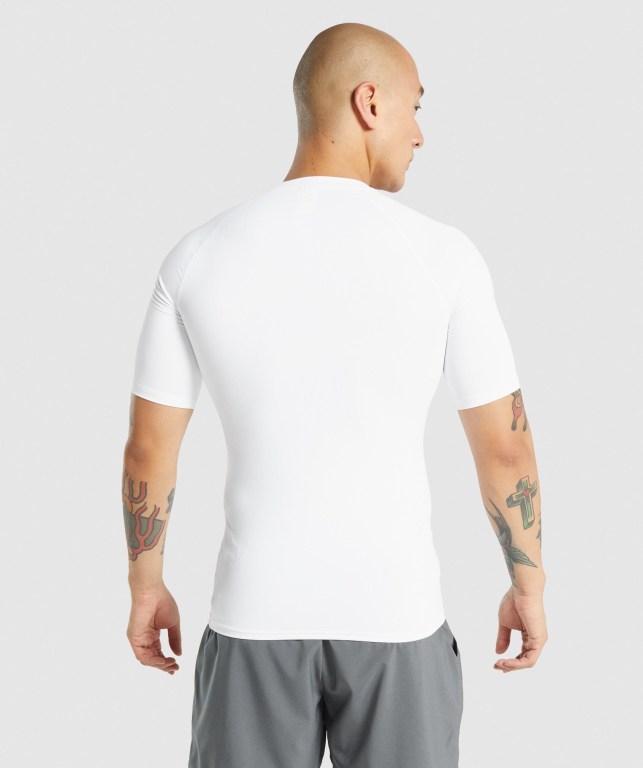 Gymshark Element Baselayer Men's T Shirts White | UAE-65OJYK