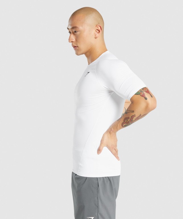 Gymshark Element Baselayer Men's T Shirts White | UAE-65OJYK