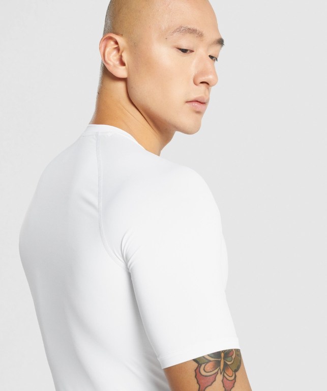 Gymshark Element Baselayer Men's T Shirts White | UAE-65OJYK