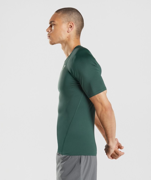 Gymshark Element Baselayer Men's T Shirts Dark Green | UAE-84GCSB