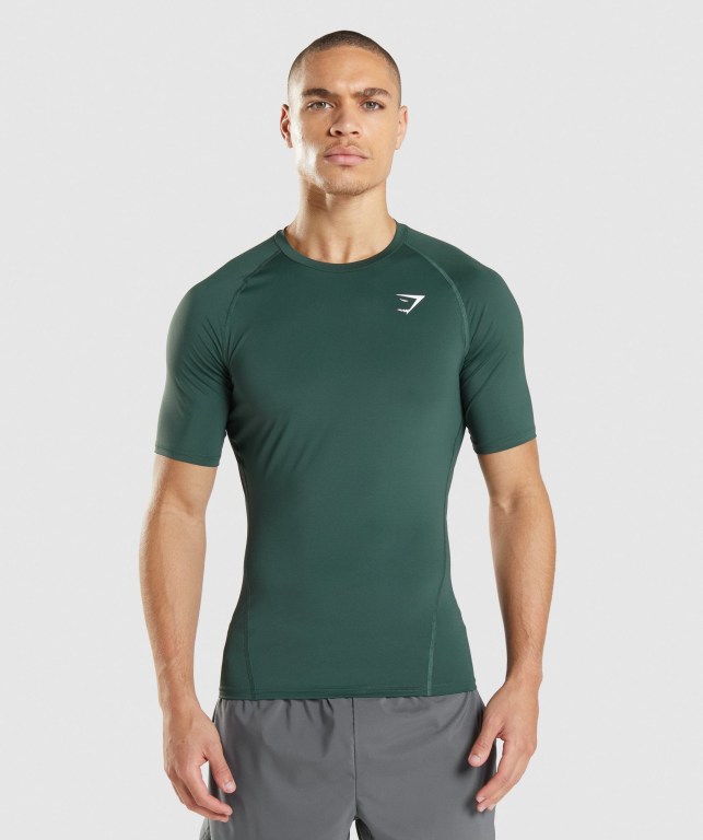 Gymshark Element Baselayer Men\'s T Shirts Dark Green | UAE-84GCSB