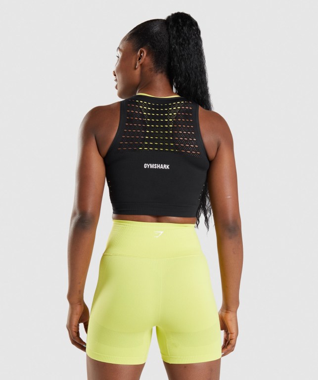 Gymshark Energy Seamless Crop Top Women's Sweatshirts Black | UAE-19YKNS