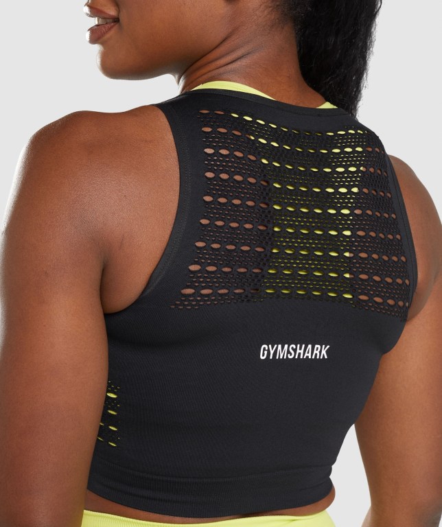 Gymshark Energy Seamless Crop Top Women's Sweatshirts Black | UAE-19YKNS