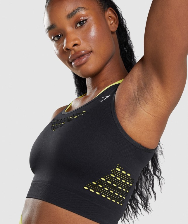 Gymshark Energy Seamless Crop Top Women's Sweatshirts Black | UAE-19YKNS