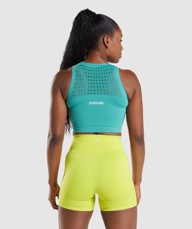 Gymshark Energy Seamless Crop Top Women's Sweatshirts Turquoise | UAE-46FZGY