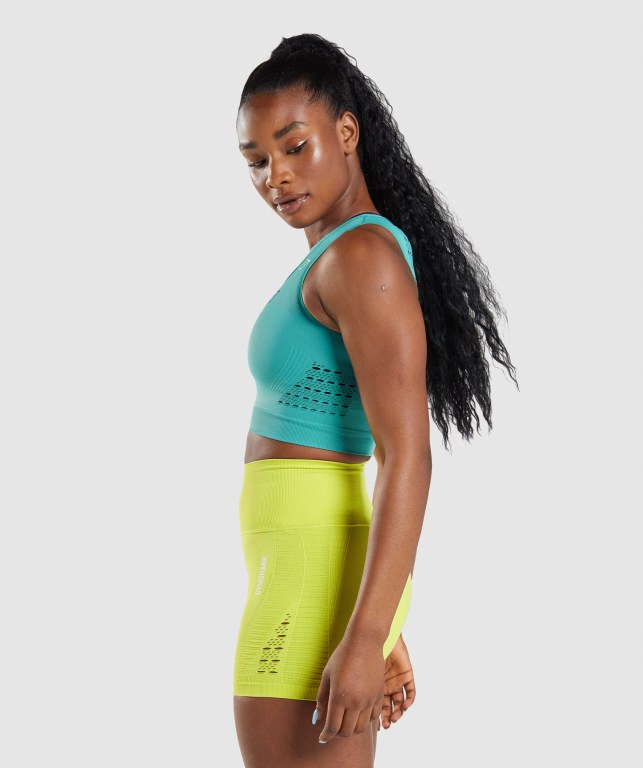 Gymshark Energy Seamless Crop Top Women's Sweatshirts Turquoise | UAE-46FZGY