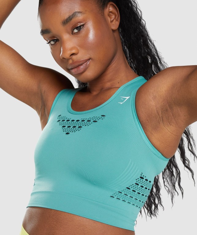 Gymshark Energy Seamless Crop Top Women's Sweatshirts Turquoise | UAE-46FZGY