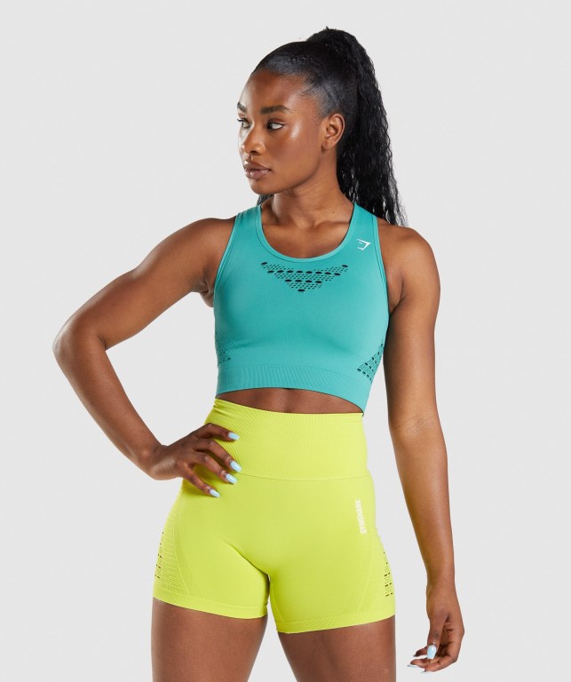 Gymshark Energy Seamless Crop Top Women\'s Sweatshirts Turquoise | UAE-46FZGY