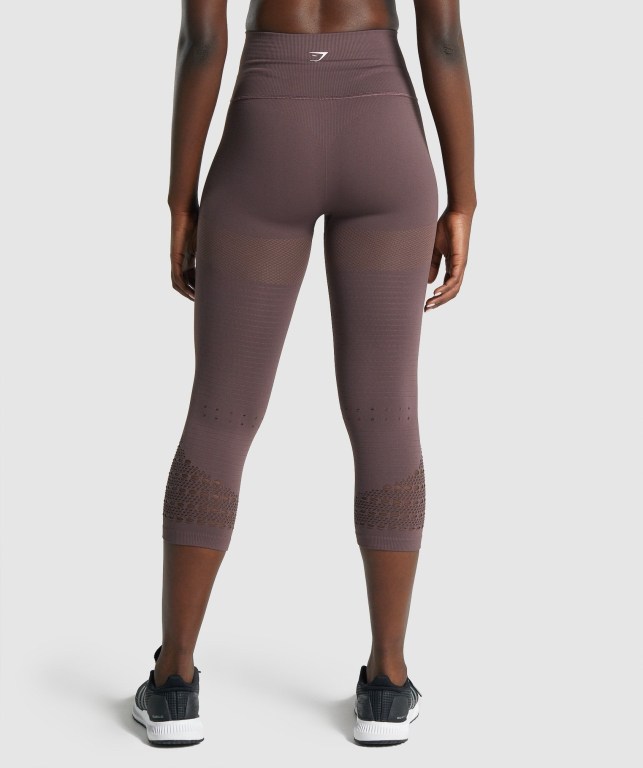 Gymshark Energy Seamless Cropped High Waisted Women's Leggings Brown | UAE-48CPMH