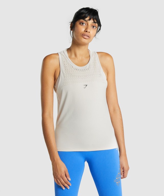 Gymshark Energy Seamless Loose Women\'s Tank Tops Cream | UAE-21DYSV