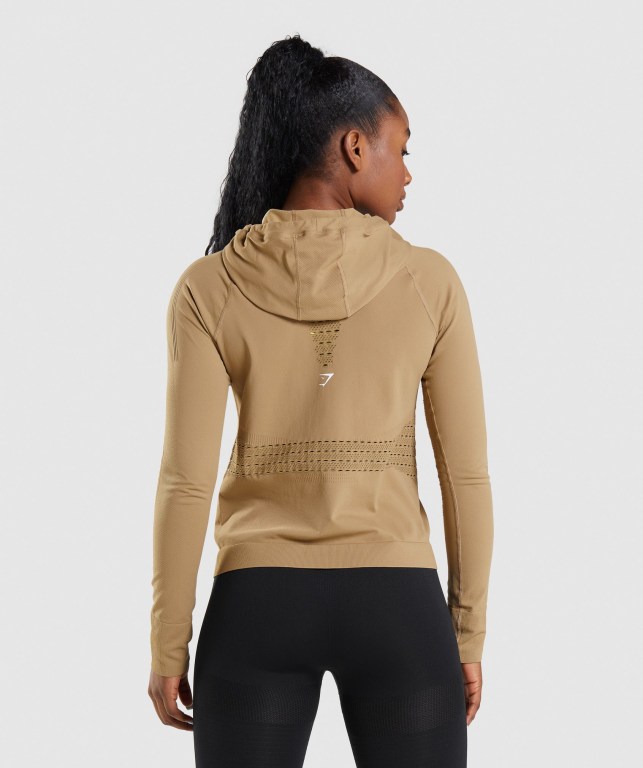 Gymshark Energy Seamless Women's Hoodies Brown | UAE-20GZKA