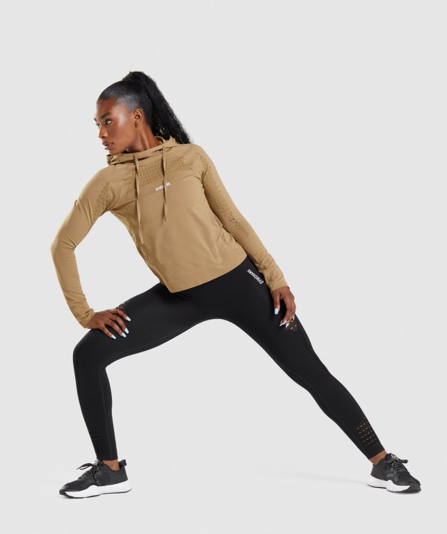 Gymshark Energy Seamless Women's Hoodies Brown | UAE-20GZKA