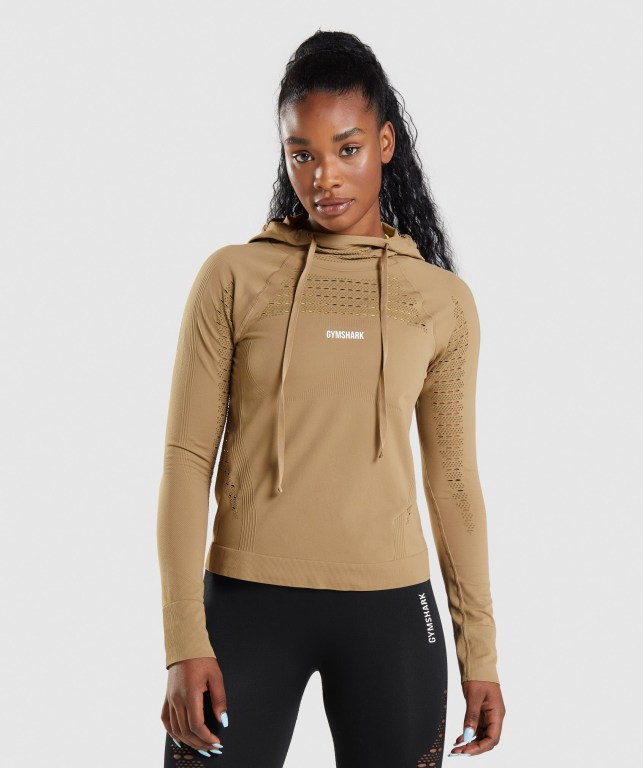 Gymshark Energy Seamless Women\'s Hoodies Brown | UAE-20GZKA