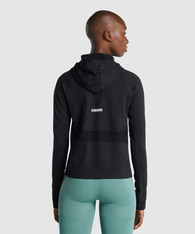 Gymshark Energy Seamless Women's Hoodies Black | UAE-43JUNR