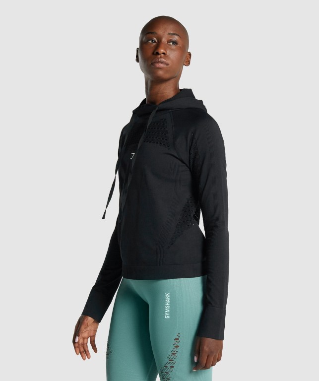 Gymshark Energy Seamless Women's Hoodies Black | UAE-43JUNR