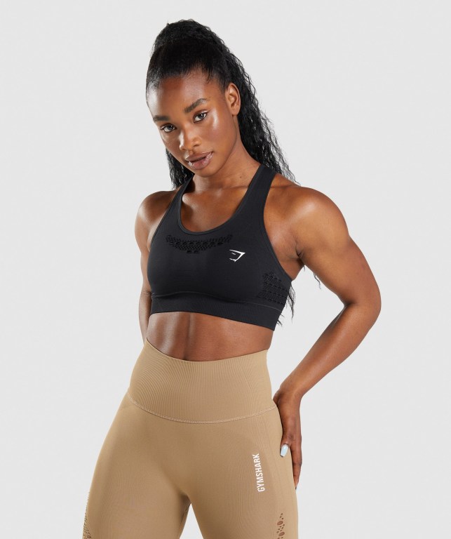 Gymshark Energy Seamless Women\'s Sports Bra Black | UAE-80AVYZ