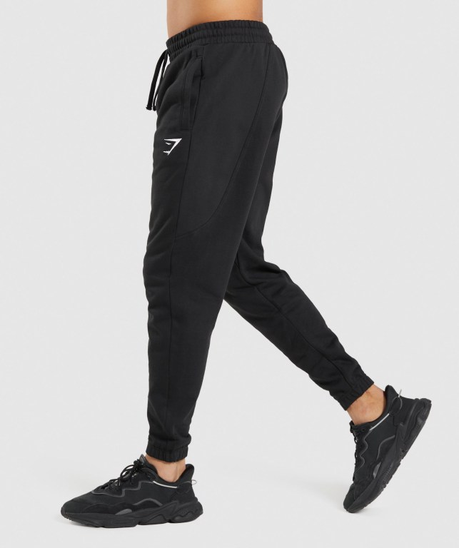 Gymshark Essential Oversized Men's Joggers Black | UAE-94ZAOW