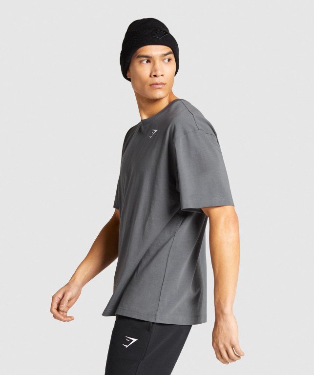 Gymshark Essential Oversized Men's T Shirts Grey | UAE-18QWED