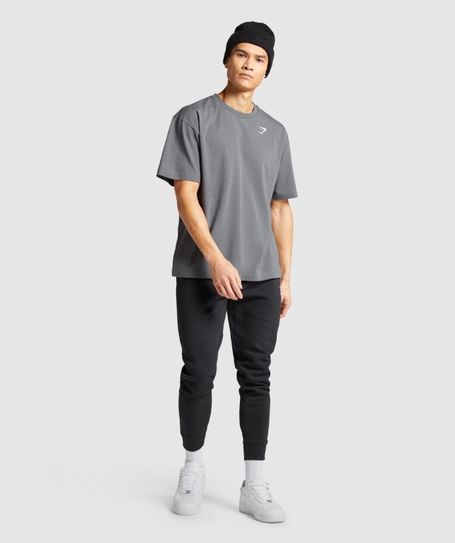 Gymshark Essential Oversized Men's T Shirts Grey | UAE-18QWED