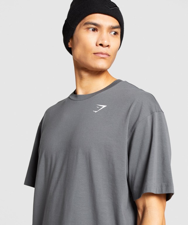 Gymshark Essential Oversized Men's T Shirts Grey | UAE-18QWED