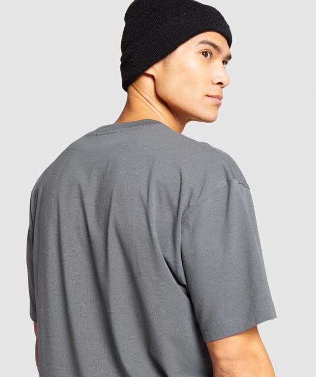 Gymshark Essential Oversized Men's T Shirts Grey | UAE-18QWED