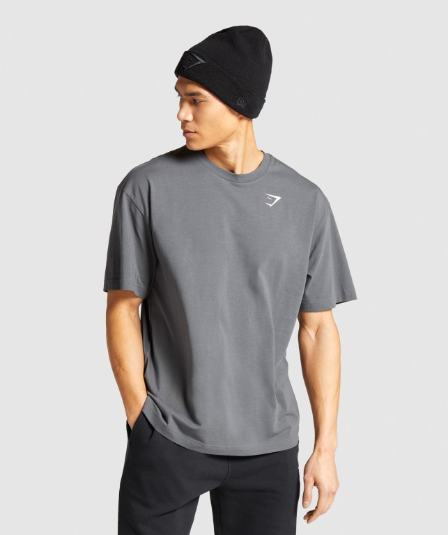 Gymshark Essential Oversized Men\'s T Shirts Grey | UAE-18QWED