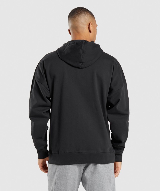 Gymshark Essential Oversized Zip Up Men's Hoodies Black | UAE-02OTMW