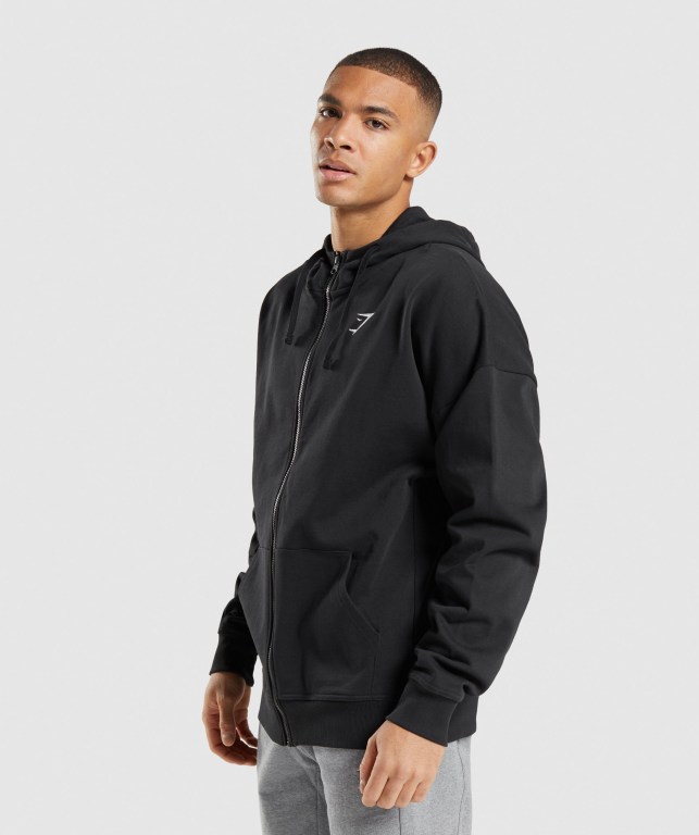 Gymshark Essential Oversized Zip Up Men's Hoodies Black | UAE-02OTMW