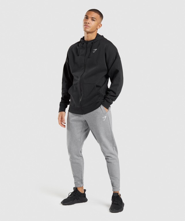 Gymshark Essential Oversized Zip Up Men's Hoodies Black | UAE-02OTMW