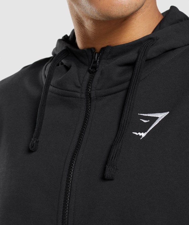 Gymshark Essential Oversized Zip Up Men's Hoodies Black | UAE-02OTMW