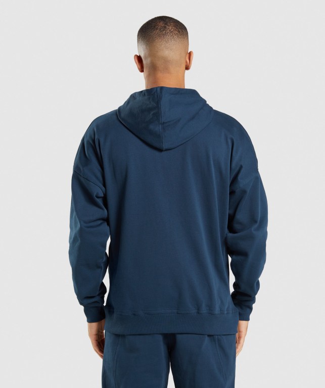 Gymshark Essential Oversized Zip Up Men's Hoodies Navy | UAE-14SVAG