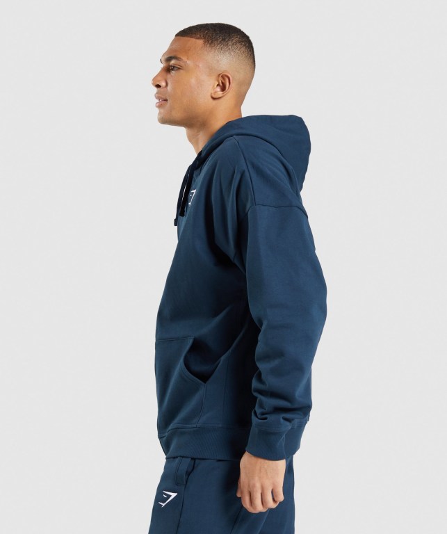 Gymshark Essential Oversized Zip Up Men's Hoodies Navy | UAE-14SVAG