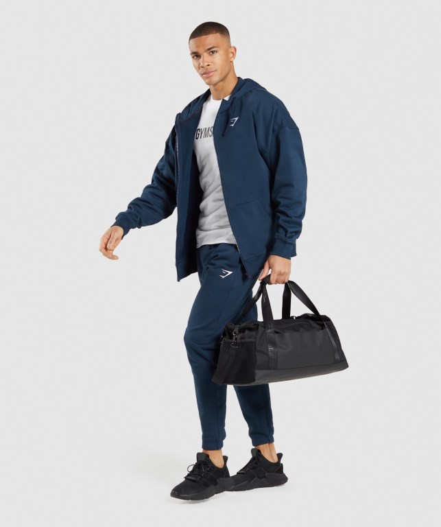 Gymshark Essential Oversized Zip Up Men's Hoodies Navy | UAE-14SVAG