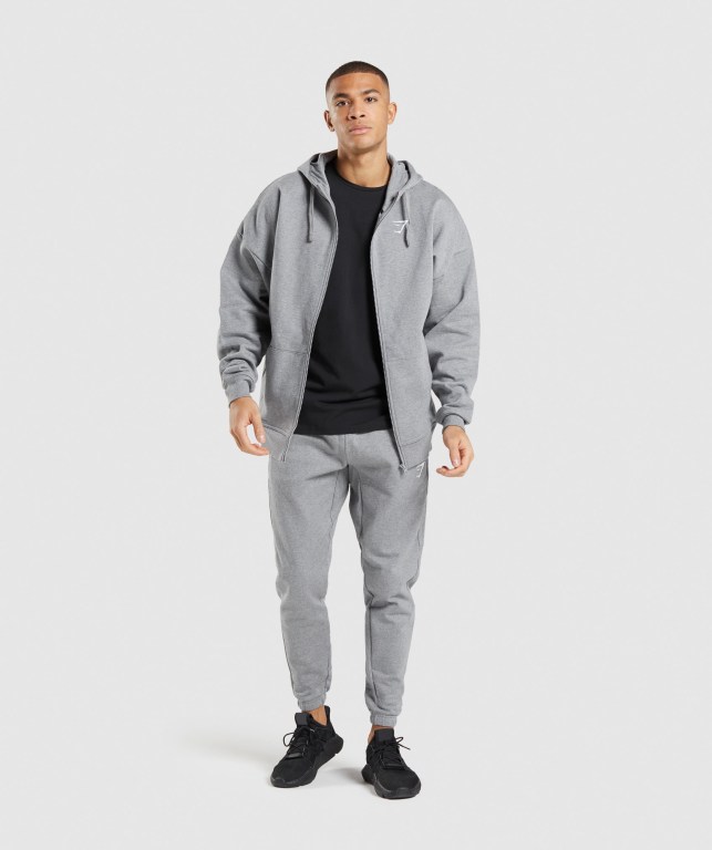 Gymshark Essential Oversized Zip Up Men's Hoodies Grey | UAE-94OCKR