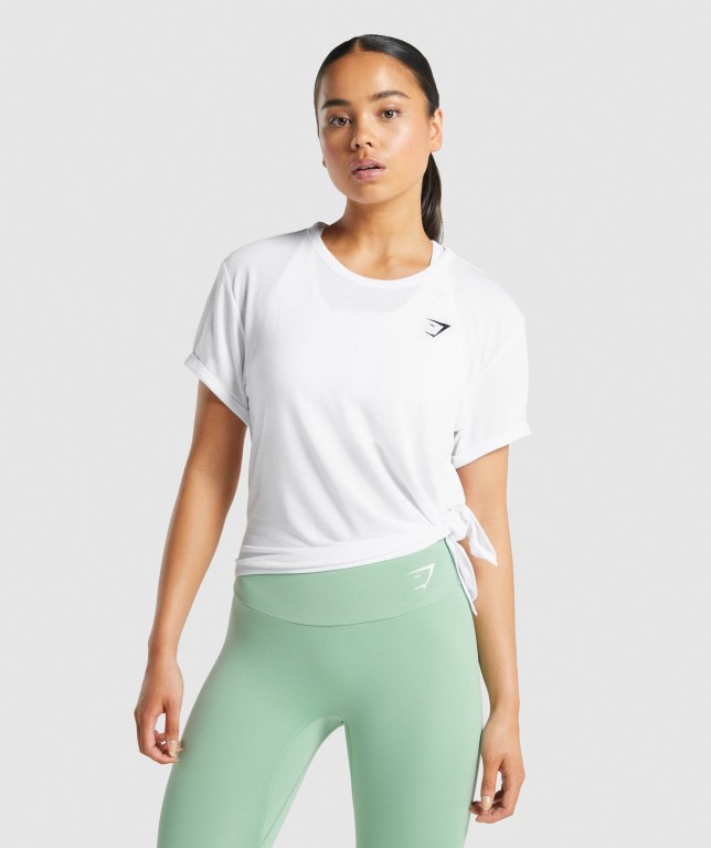 Gymshark Essential Women\'s T Shirts White | UAE-93LROP